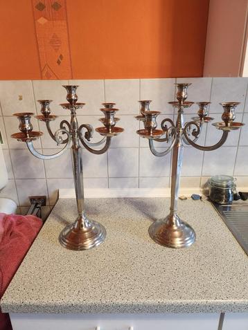 GROTE Nikkelen Kandelaars - Set van 2 beschikbaar voor biedingen