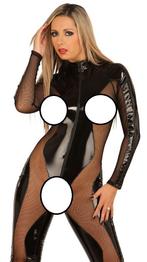 Lak – fishnet catsuit met een lange rits op de rug, Ophalen of Verzenden, Nieuw, Zwart