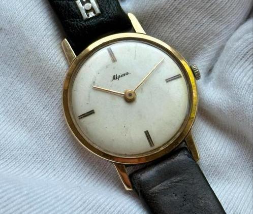 14k goud dames horlogr Alpina, Sieraden, Tassen en Uiterlijk, Horloges | Dames, Gebruikt, Polshorloge, Overige merken, Goud, Leer