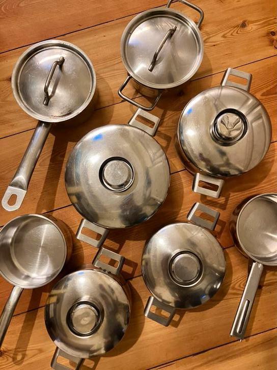 8 Demeyre Silvinox pannen pannenset steelpannen soeppan bk, Huis en Inrichting, Keuken | Potten en Pannen, Pannenset, Rvs, Ophalen of Verzenden