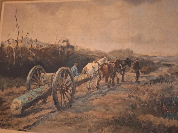 Litho van paarden met kar WGF Jansen, Antiek en Kunst, Kunst | Schilderijen | Klassiek, Ophalen of Verzenden