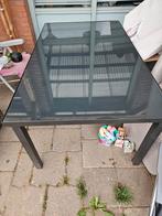 Gratis hartman tuintafel met glazen plaat, Tuin en Terras, Tuintafels, Ophalen, Gebruikt, Rechthoekig, Aluminium