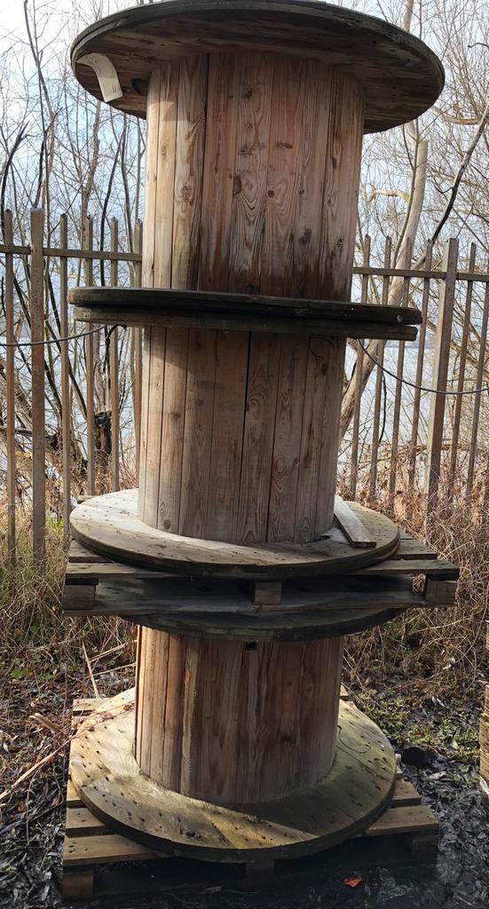 Houten haspels / tafels - Dia 120 cm, Tuin en Terras, Tuintafels, Gebruikt, Rond, Hout, Ophalen