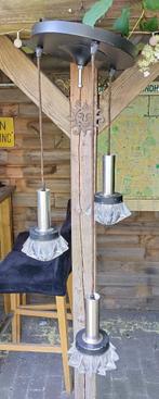 Vintage / retro cluster hanglamp glas / metaal, Gebruikt, Vintage / retro / sixties, Ophalen of Verzenden, Glas