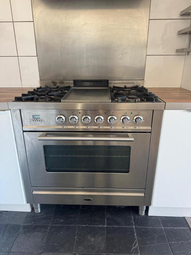 Luxe Boretti GasFornuis 90cm RVS – 5 pits, Witgoed en Apparatuur, Fornuizen, Gebruikt, Vrijstaand, Gas, 5 kookzones of meer, 90 tot 95 cm