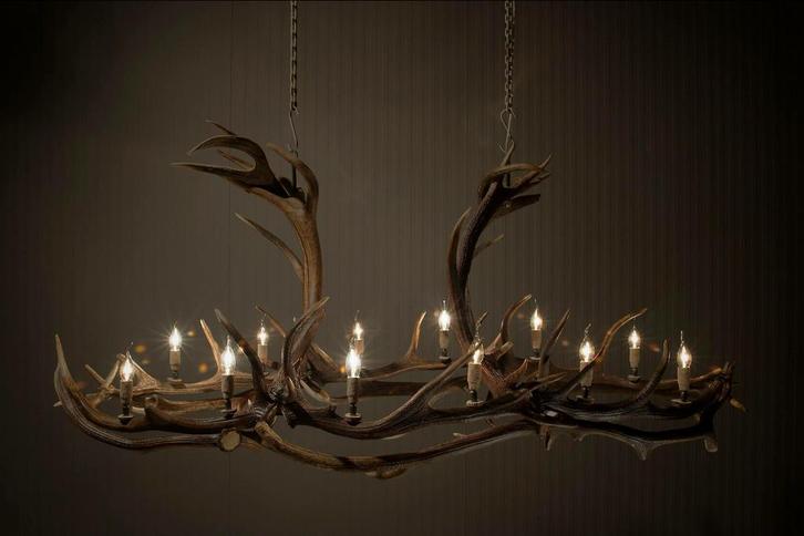 Exclusieve Handgemaakte Verlichting van echte Geweien, Huis en Inrichting, Lampen | Hanglampen, Nieuw, 50 tot 75 cm, Overige materialen