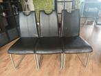 6 zwartleren eetkamerstoelen, Huis en Inrichting, Stoelen, Ophalen, Gebruikt, Zwart, Leer