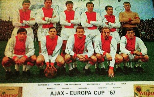 AJAX  LEGENDARISCHE  ELFTAL MET HANDTEKENINGEN,O/A-J.CRUYFF, Verzamelen, Sportartikelen en Voetbal, Zo goed als nieuw, Spelerskaart