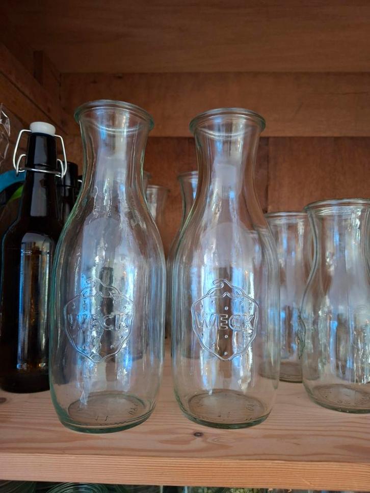 6 Weck Sapflessen 1 Liter, Huis en Inrichting, Woonaccessoires | Schalen en Manden, Rechthoekig, Glas, Ophalen