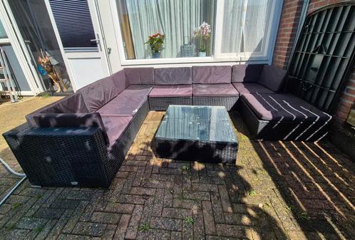 Tuinset 7 delig + glazen tafeltje riet, Tuin en Terras, Tuinsets en Loungesets, Gebruikt, Ophalen