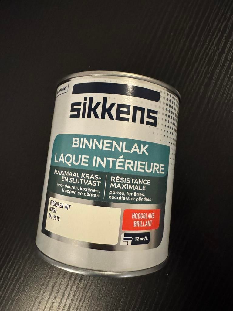 Sikkens binnenlak hoogglans 9010, Doe-het-zelf en Verbouw, Verf, Beits en Lak, Ophalen of Verzenden, Nieuw, Wit, Lak