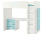 Stuva/smastad Hoogslaper met bureau en kast, Kinderen en Baby's, Kinderkamer | Bedden, Ophalen, 85 tot 100 cm, Gebruikt, Hoogslaper of Stapelbed