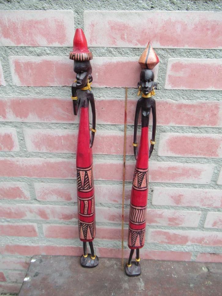 MASAI beeldjes Oost Afrika nomaden volk kleurig hoog 45 cm, Antiek en Kunst, Kunst | Niet-Westerse kunst, Ophalen of Verzenden