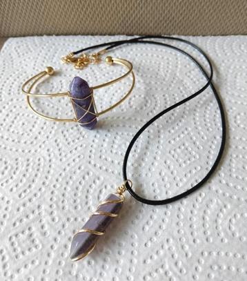 Set van Amethist Edelstenen Armband en Ketting. beschikbaar voor biedingen