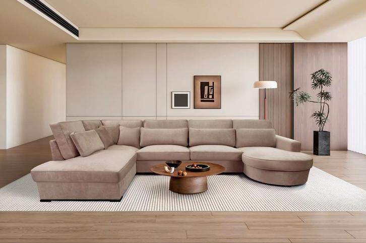 Nieuwe trendy mega Ubank loungebank diverse kleuren/stoffen, Huis en Inrichting, Banken | Bankstellen, Nieuw, Vierpersoons of meer