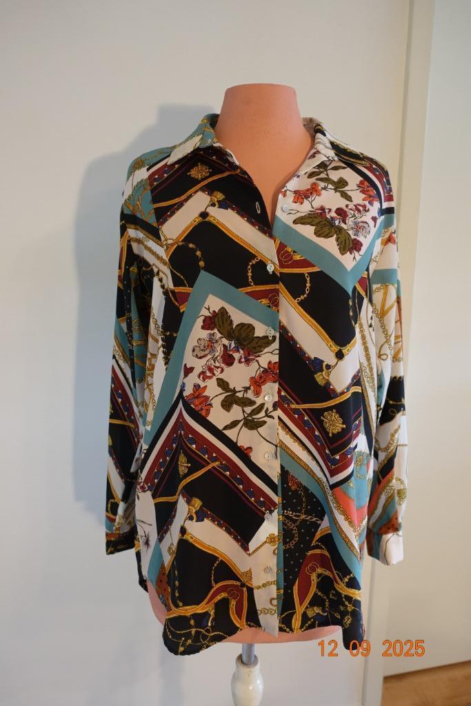Zara Basic geklede blouse met print, maat S, Kleding | Dames, Blouses en Tunieken, Zo goed als nieuw, Maat 38/40 (M), Overige kleuren