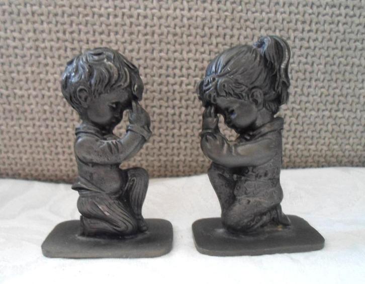 Tinnen Biddende kinderen. Meisje en jongen.Comefa Vlissingen, Antiek en Kunst, Antiek | Tin, Ophalen of Verzenden