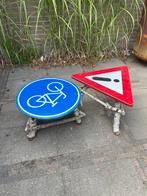 Leuke grappige salontafels 2x verkeersborden, Ophalen, 50 tot 100 cm, Rond, Zo goed als nieuw