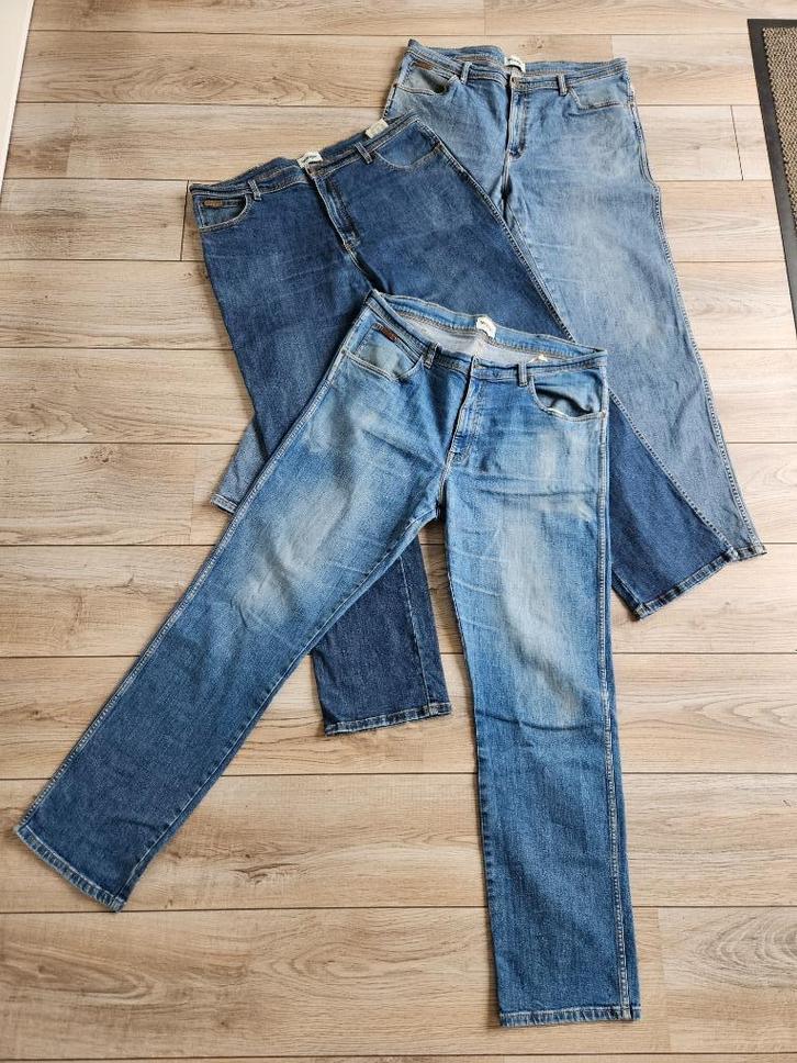 3 blauwe Wrangler spijkerbroeken maat W40 / L 34 type Texas, Kleding | Heren, Grote Maten, Zo goed als nieuw, Broek of Spijkerbroek