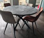 Ronde eettafel, diameter 130 cm. Stalen onderstel., Ophalen, Rond, Zo goed als nieuw, Vier personen