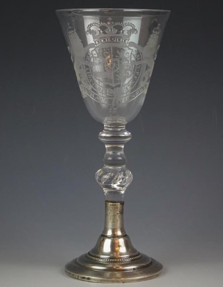 Antiek gegraveerd wijn glas - Wapen van Oranje - 18e eeuw, Antiek en Kunst, Antiek | Glas en Kristal, Ophalen of Verzenden