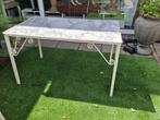 Brocant gietijzeren tafel met massief marmeren blad 50's, Ophalen, Gebruikt, 100 tot 150 cm, Metaal