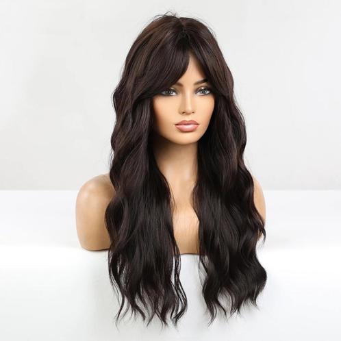 Lange Donkerbruine Pruik Met Slag Dames Vrouwen Bruine Haren, Sieraden, Tassen en Uiterlijk, Uiterlijk | Haarverzorging, Nieuw