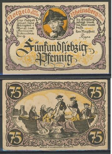 Rheinsberg 75 Pfg 1922 Duits Noodgeld Notgeld Biljet c-83 jd beschikbaar voor biedingen