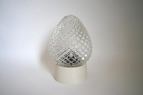 Vintage plafondlamp helder glas kap reliëf dennenappel '60, Huis en Inrichting, Lampen | Plafondlampen, Gebruikt, Glas, Kunststof