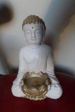 Boeddha beeld - Met kaarshouder - Hoogte 19cm - Van steen, Ophalen, Zo goed als nieuw