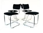 Set van 4 vintage Gispen 107 stoelen, jaren ‘60, Huis en Inrichting, Stoelen, Vier, Vintage retro buisframe design rotan webbing papercord