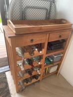 Teak houten kastje met 2 laatjes en wijnrek, Huis en Inrichting, 5 tot 15 flessen, Ophalen of Verzenden, Zo goed als nieuw, 75 cm of meer