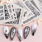 24 stuks Kant Zwart Nagels Stickers Set Water Decals., Ogen, ., Zwart, Nieuw