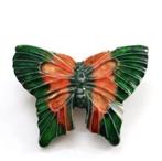 Vintage keramiek broche vlinder groen en oranje (7924-5008), Ophalen, Zo goed als nieuw, Groen, Overige materialen