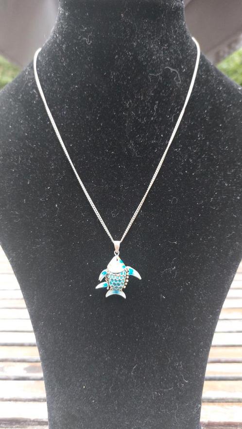 Vintage Zilveren Ketting met Vis Hanger, Sieraden, Tassen en Uiterlijk, Kettingen, Gebruikt, Zilver, Zilver, Met hanger, Ophalen of Verzenden
