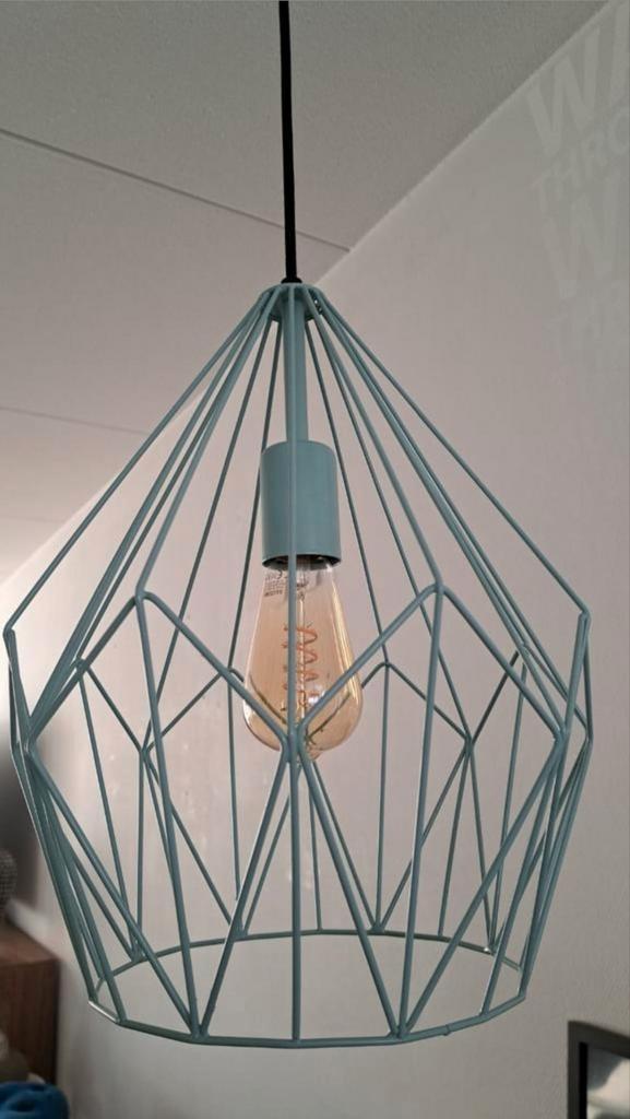 Set van 3 mintgroene hanglampen voor boven eethoek., Huis en Inrichting, Lampen | Hanglampen, Zo goed als nieuw, Minder dan 50 cm