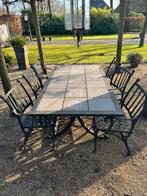 Zware gietijzeren BOREKtuinset .Tafel met natuursteen tegels, Ophalen, Zo goed als nieuw, Overige materialen