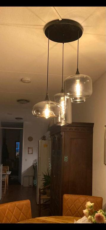 Mooie hanglamp Smoke Glass met 3 kelken + lampen