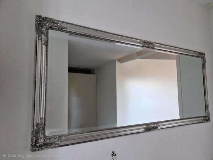 Grote facet geslepen spiegel, met oud-zilveren lijst, Huis en Inrichting, Woonaccessoires | Spiegels, Zo goed als nieuw, 50 tot 75 cm