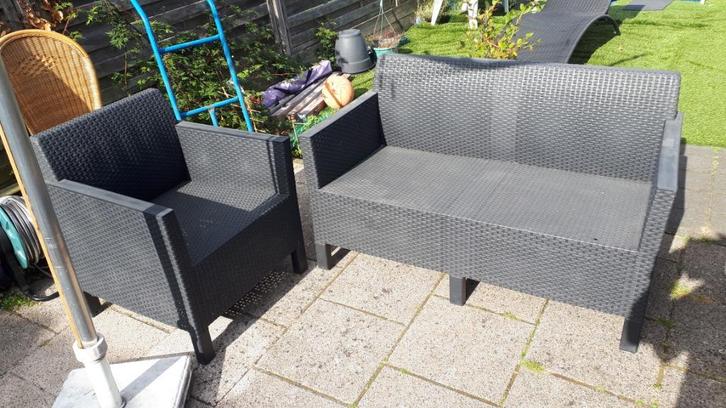 tuinsetje 1x tweezitsbankje + 1 x stoel kunstof zonder kusse, Tuin en Terras, Tuinsets en Loungesets, Gebruikt, Tuinset, Kunststof