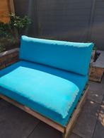 2 palletbanken met red zipper kussens, Ophalen, Gebruikt, Hout