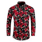 Zwart overhemd met rode rozen (heren mannen shirt bloemen), Verzenden, Nieuw, Zwart