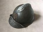 wo2 - Franse helm model Adrian met embleem en kinriem, Ophalen of Verzenden, Landmacht, Overige gebieden, Helm of Baret