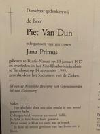 van Dun x Primus 1917 Baarle-Nassau 1999 Turnhout (B), Ophalen of Verzenden, Bidprentje
