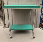 Groene trolley bijzettafel tafel - vintage retro chroom, Ophalen, Gebruikt, Onbekend, Onbekend