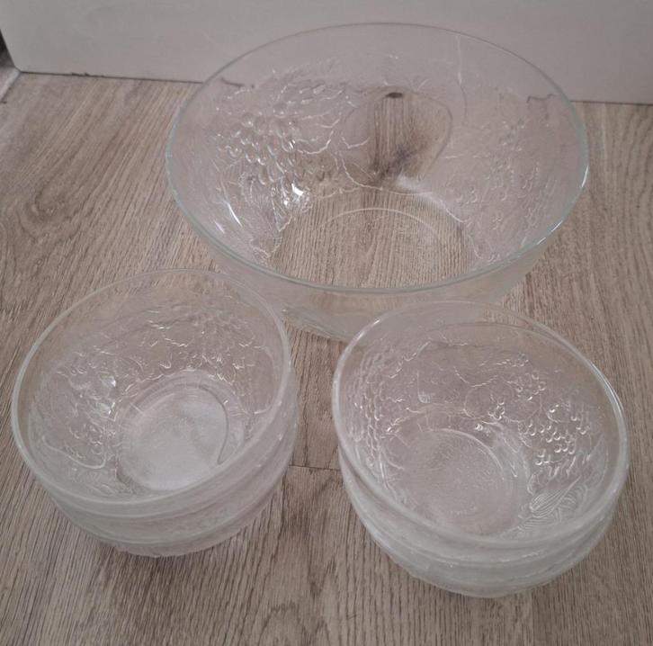 glazen set, 1 grote schaal, 6 kleine Fruitdecor, Huis en Inrichting, Keuken | Servies, Zo goed als nieuw, Schaal of Schalen, Overige stijlen