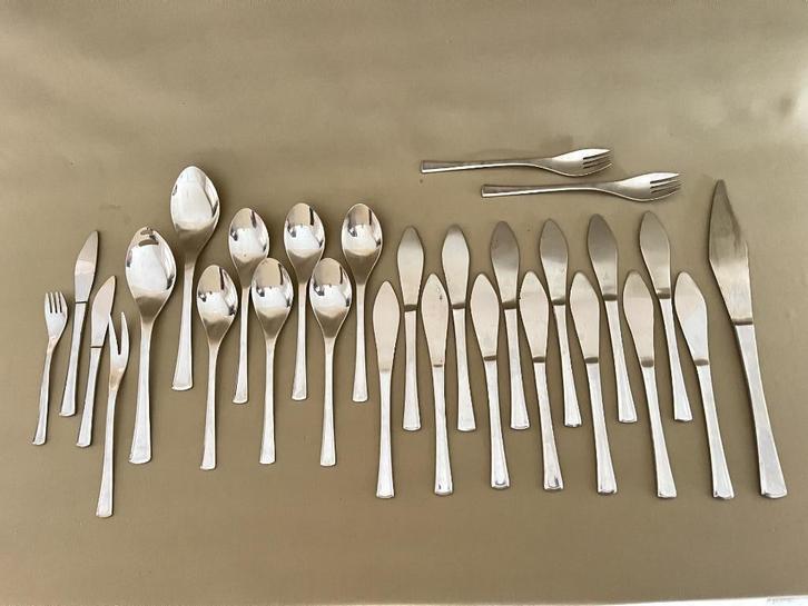 AMC bestek en visbestek  in mooie staat, Huis en Inrichting, Keuken | Bestek, Zo goed als nieuw, Los bestek, Rvs of Chroom, Vaatwasserbestendig