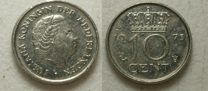 Juliana 10 cent 1973, Postzegels en Munten, Munten | Nederland, Losse munt, 10 cent, Koningin Juliana, Ophalen of Verzenden