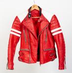 Rood lederen motorjack met witte strepen, maat 44, Ophalen of Verzenden, Tweedehands, Dames, Jas | leer