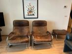 Set luie Leolux stoelen met voetenbank - opknapper, Huis en Inrichting, Ophalen, Gebruikt, 50 tot 75 cm, Leer